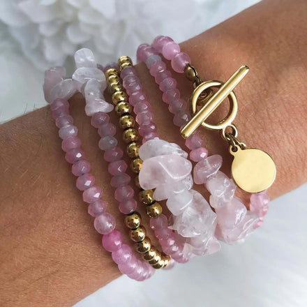 Raw Stone Beaded Stacking Bracelets Dainty Natural Crystal Wrap Bracelet with Interlocking Spirals Closure