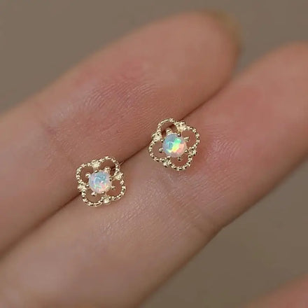 Aimgal Vintage S925 Silver Plated 14K Gold Opal Star Earrings Trendy Antique Style Fine Jewelry for Party & Gift