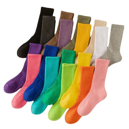 Wholesale Plain White Black Beige Brown Solid Color Socks Women Cotton Terry Casual Sport Crew Socks