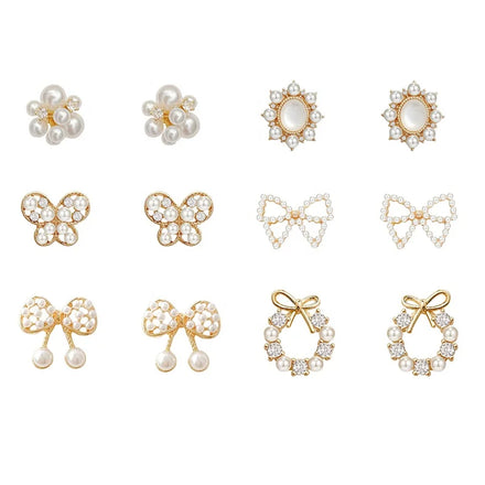 Women's Fashion 925 Silver Pin Bridal Diamond Stud Earrings with Pearl for Wedding Party Gift