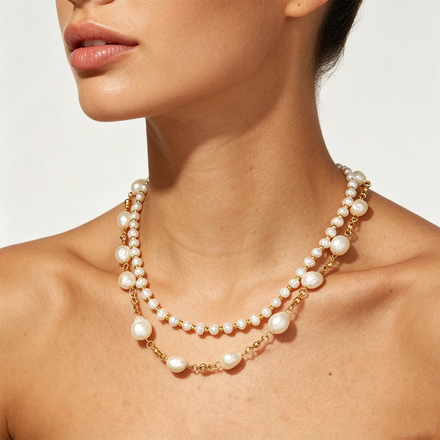 Maiou Classic Elegant Freshwater Pearl 18K Gold Plated Copper Gold Beaded Choker Necklace for Women Handmade Jewelry Engagement