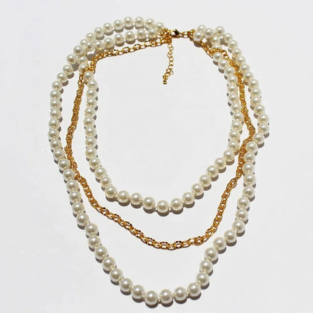 Maiou Designer Luxury Vintage 18K Gold Plated Brass Pearl Beaded 3 Layered Necklace Jewelry for Women Wedding and Engagement
