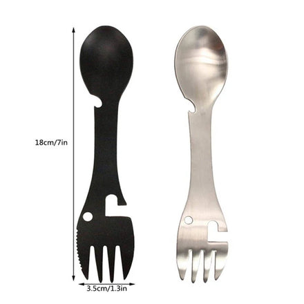 JSJM Stainless Steel 5-in-1 Eco-Friendly Knife Fork Spoon Cork Screw Outdoor Camping Tableware Set for 1 Person