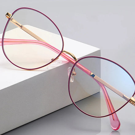 3054 Fashion Style Hot Sale Double Color Oval Frame Metal Women Glasses Frame Fashion Clear Anti-blue Light Optical Glasses
