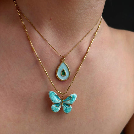 Maiou Waterproof Spring Designer Elegant Enamel Mint Cute Stainless Steel Animal Butterfly Pendant Necklace for Women Jewelry