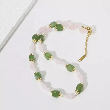 Handmade Vintage Pearl Natural Stone Crystal Beaded Necklace Jewelry for Women Jewelry