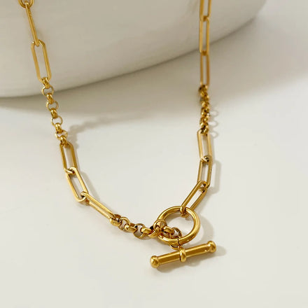 OT Clasp 18k Gold Plated Stainless Steel Trendy Chain Necklace for Women Jewelry