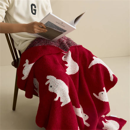 Chinese New Year Lively Active Rabbit Blanket Cartoon Fluffy Microfiber Knitted Throw Blanket for Bed Sofa Couch Car