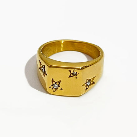 Classic Tarnish Free Waterproof Stainless Steel 18k Gold Plated Zircon Flower Chunky Ring for Women Fine Jewelry