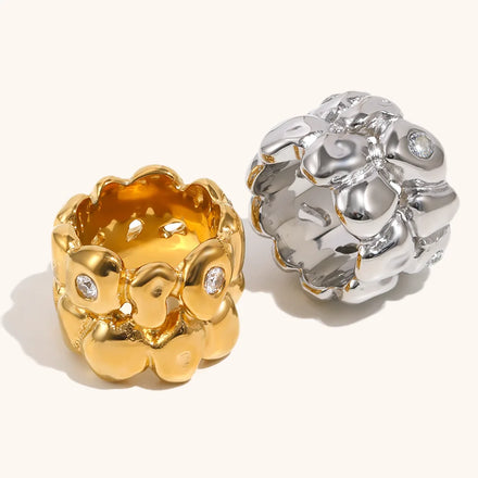 Maiou Waterproof Trendy Designer Fashion 18K Gold Stainless Steel Diamond Chunky Ring for Women Jewelry Engagement Wedding Gift