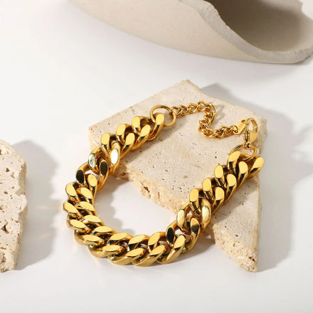 15mm Wide Stainless Steel 18k Gold Plated Guba Chain Bracelet for Women Gifts Jewelry