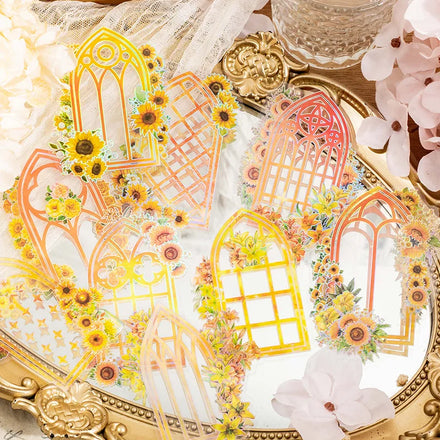 10 Pieces/Pack Pet Stickers Flowers Around the Window Series Window Sill Hand Account DIY Decorative Stickers 6 Models