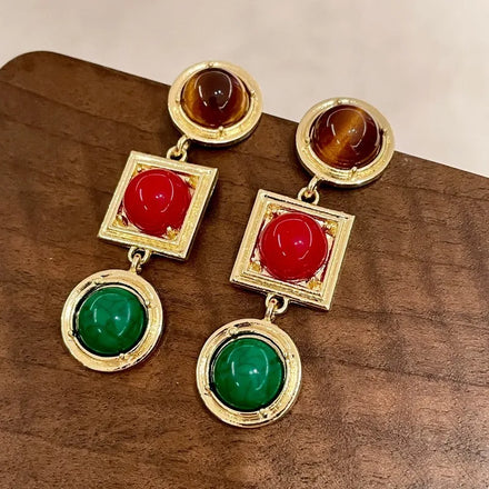 Maiou 2026 New Arrival Vintage Designer Statement Multi Color Resin Geometric Long Dangle Earrings for Women Jewelry