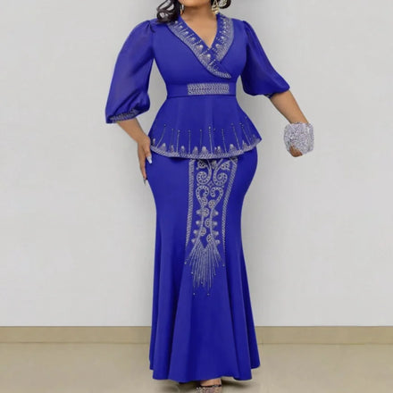L-3XL Dress Two Piece Top Half Skirt Large Women's Set Short Sleeve V-Neck Top Wrapped Hip Half Skirt Set of 2 Pcs