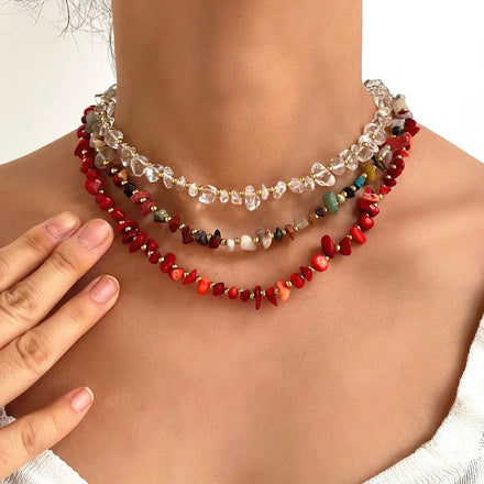 Handmade Classic Gold Plated Boho Irregularity Natural Stone Beaded Choker Necklace for Women Engagement Gift