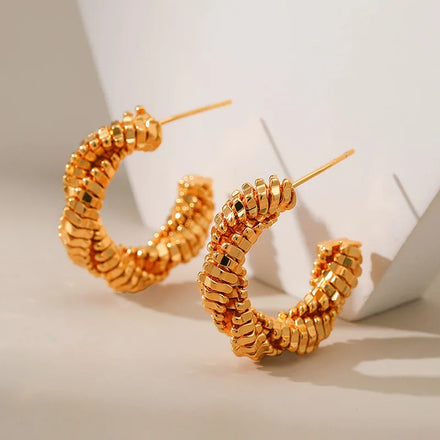 Maiou Brass Trendy Designer Geometric 18k Gold Plated Hoop Earrings for Women Jewelry Accessories