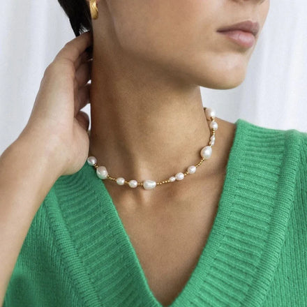 Maiou Designer Delicate Elegant Handmade 18K Gold Plated Beads Pearl Choker Necklace for Women Handmade Jewelry Wedding
