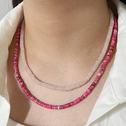 Boho Designer Classic 18K Gold Plated Stainless Steel Clasp Natural Stone Beaded Necklace for Women-Wedding & Anniversary Gift
