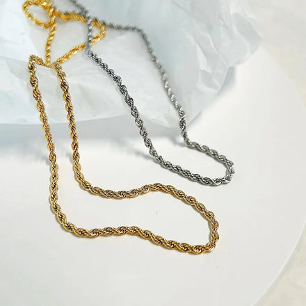 Hot Sale Simple Design 18K Gold Plated Stainless Steel Tarnish Free Twist Chain Necklace Classic Wedding Anniversary Gift