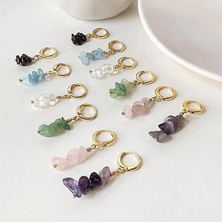 Maiou Designer 14K Gold Plated Natural Stone Beaded Small Huggie Earrings for Women Jewelry