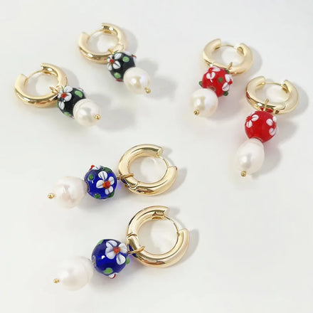 Maiou Designer 14K Gold Plated Brass Vintage Freshwater Pearl Beads Dangle Huggie Earrings for Women Jewelry