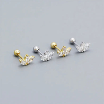 SP Mini Studs 18K Gold Plated S925 Sterling Silver Minimalist Zircon Flower Stud Earrings Screw Backs