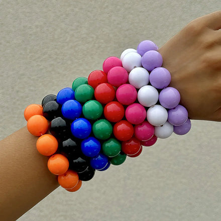 Maiou Vintage Bohemian Round Shape Multi Color Plastic Big Beaded Elastic Stretchy Bracelet Jewelry Women