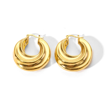 Punky 316 Stainless Steel 18K PVD Real Gold Plating Wave Hoop Earrings Waterproof Anti-Tarnish for Woman