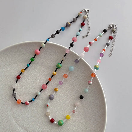 Maiou Designer Handmade Trendy Stacking Cute Candy Color Beads Bohemian Ethnic Multi Beaded Necklace for Women Jewelry