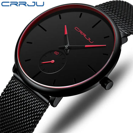CRRJU 2150 Black Men Watches Fashion Popular Stainless Steel Wristwatches Quartz Watch