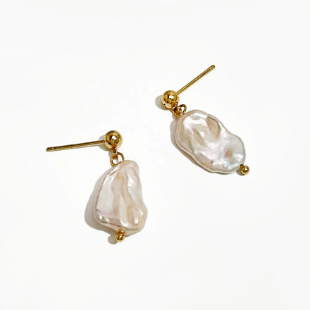Elegant Irregular Freshwater Pearl 18K Gold Plated Classic Drop Earrings for Women