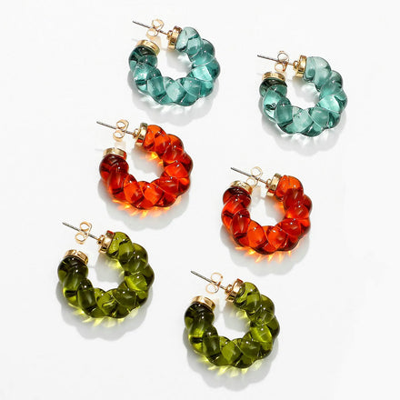 Fashion Cute Twist Gold Plated Resin Acrylic Chunky Hoop Earrings for Women Wedding Engagement Gift Jewelry
