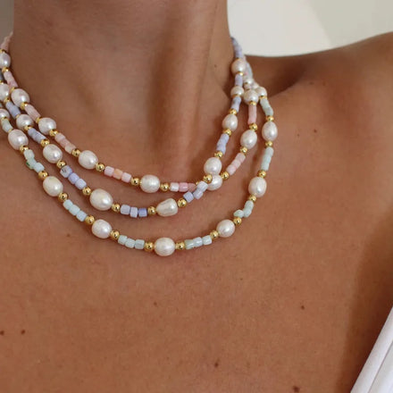 Maiou Vintage Designer Trendy Boho Handmade Cute Freshwater Pearl Shell Beads Beaded Necklace Jewelry for Women