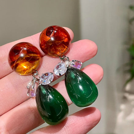 Maiou 2026 New Design Trendy Style Resin Brown and Emerald Drop Earrings for Women Jewelry for Party and Anniversary