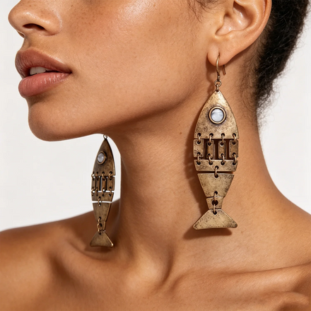 Maiou Trendy Original Design New Arrival Statement Cute Designer Vintage Gold Plated Fish Long Dangle Earrings Jewelry Women