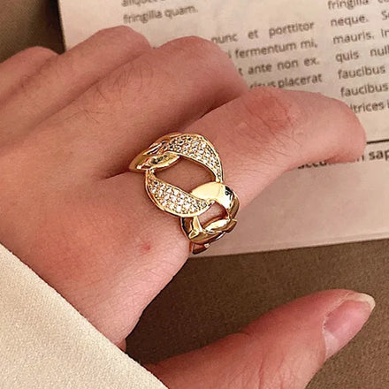 Maiou 14K Gold Plated Brass Free Size Resizable Zircon Ring for Women Jewelry Gift for Girls