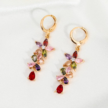 High Quality Copper Waterdrop Flower CZ Drop Dangle Earrings Luxury Wedding Fashion Jewelry for Women Brincos Esmaltados