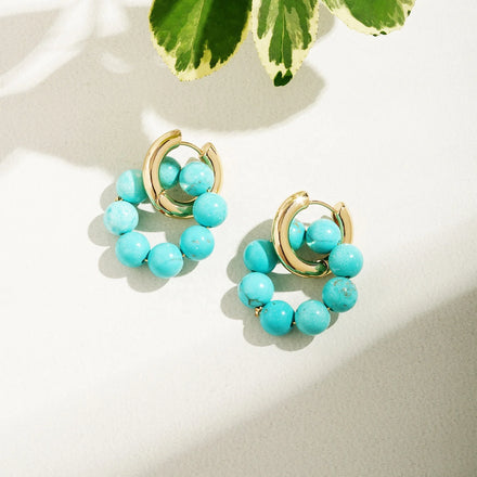 Maiou Trendy Original Design Fashion Natural Stone Turquoise Pearl Beads Huggie Hoop Earrings for Women Jewelry