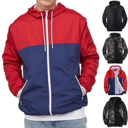 Men's Spring Hooded Woven Racer Windbreaker Jacket Lightweight Waterproof Breathable 100% Polyester Raincoat