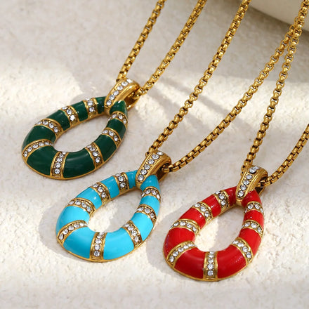 Maiou New Arrival Trendy Vintage Gold Plated Emerald Rhinestone Diamond Gemstone Pendant Necklace Jewelry for Women