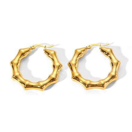 Fashionable Stainless Steel 18K Real PVD Gold Plating Bamboo CC Shape Hoop Earrings Waterproof Jewelry for Woman