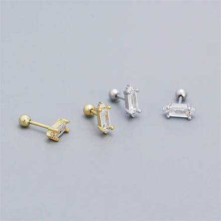 SP Dainty 925 Sterling Silver Jewelry Screw Balls Minimalist Geometric Zircon Stud Earrings