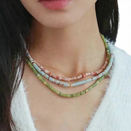 Boho Handmade Classic Vintage 18K Gold Plated Rainbow Seed Beaded Necklace for Women Wedding & Party Gift