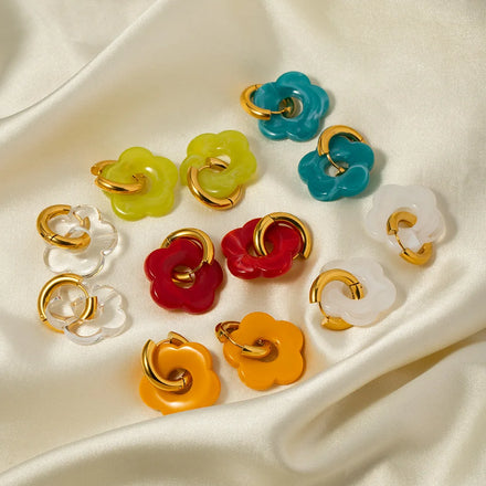 Classic Statement Cute 18K Gold Plated Stainless Steel Huggie Flower Earrings for Women Gift Jewelry