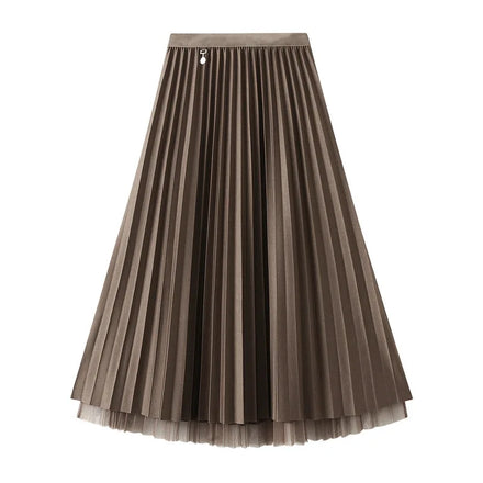 Women's Skirt 2023 Spring Autumn New Office Lady Solid High-waisted Loose Elegant Fashion Pleated Midi Skirt Female