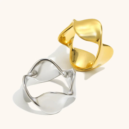 Maiou Elegant Stainless Steel 18K PVD Gold Plated Waterproof Twist Engagement Rings Jewelry for Women and Ladies