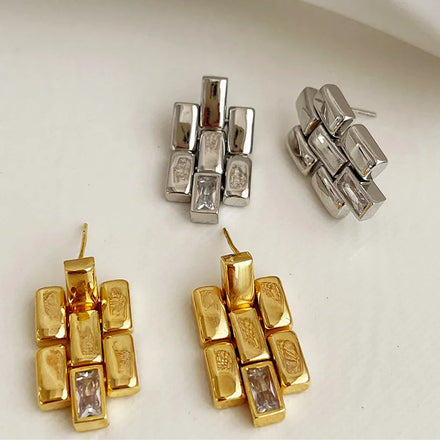 Maiou Trendy Designer Brass Vintage Designer Brass 14K Gold Plated Inlay Zircon Drop Earrings for Women Jewelry Ladies