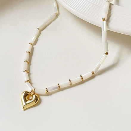Maiou Trendy Vintage Boho Handmade Cute Shell Beaded Heart Charm Necklace for Women and Girls Jewelry