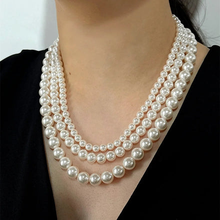 Vintage Elegant Shell Pearl Beaded Necklace Jewelry for Women