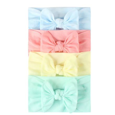 Cute 4pcs Set of Soft Nylon Toddler Headwraps Newborn Accessories with Small Bows Baby Turban Headbands for Kids Children